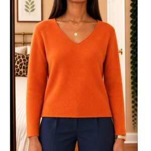 Vintage Jamie Scott Womens M Orange V-Neck Pullover Sweater Long Sleeve Dopamine